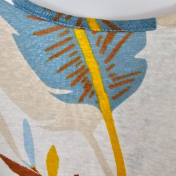 Cynthia Rowley Womens M Ivory Blue/Yellow Botanical Short Sleeve Linen Top - Picture 4 of 13